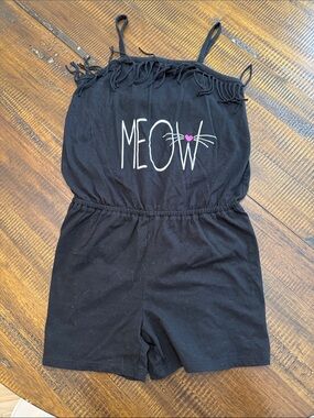 Children’s Place Black Romper with "MEOW" Graphic and Pink Heart